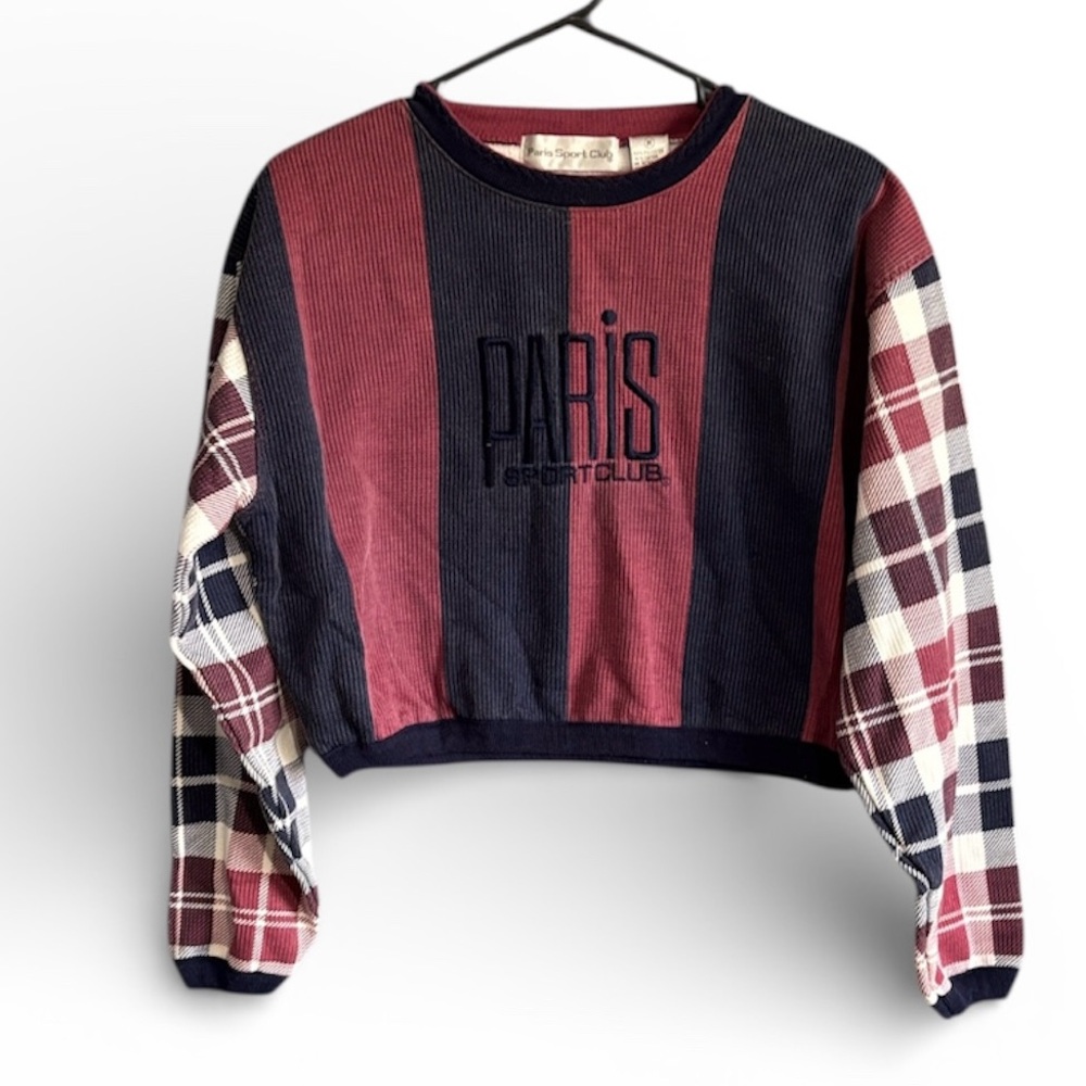 Paris sport club 90’s Striped and Plaid Cropped Sweatshirt